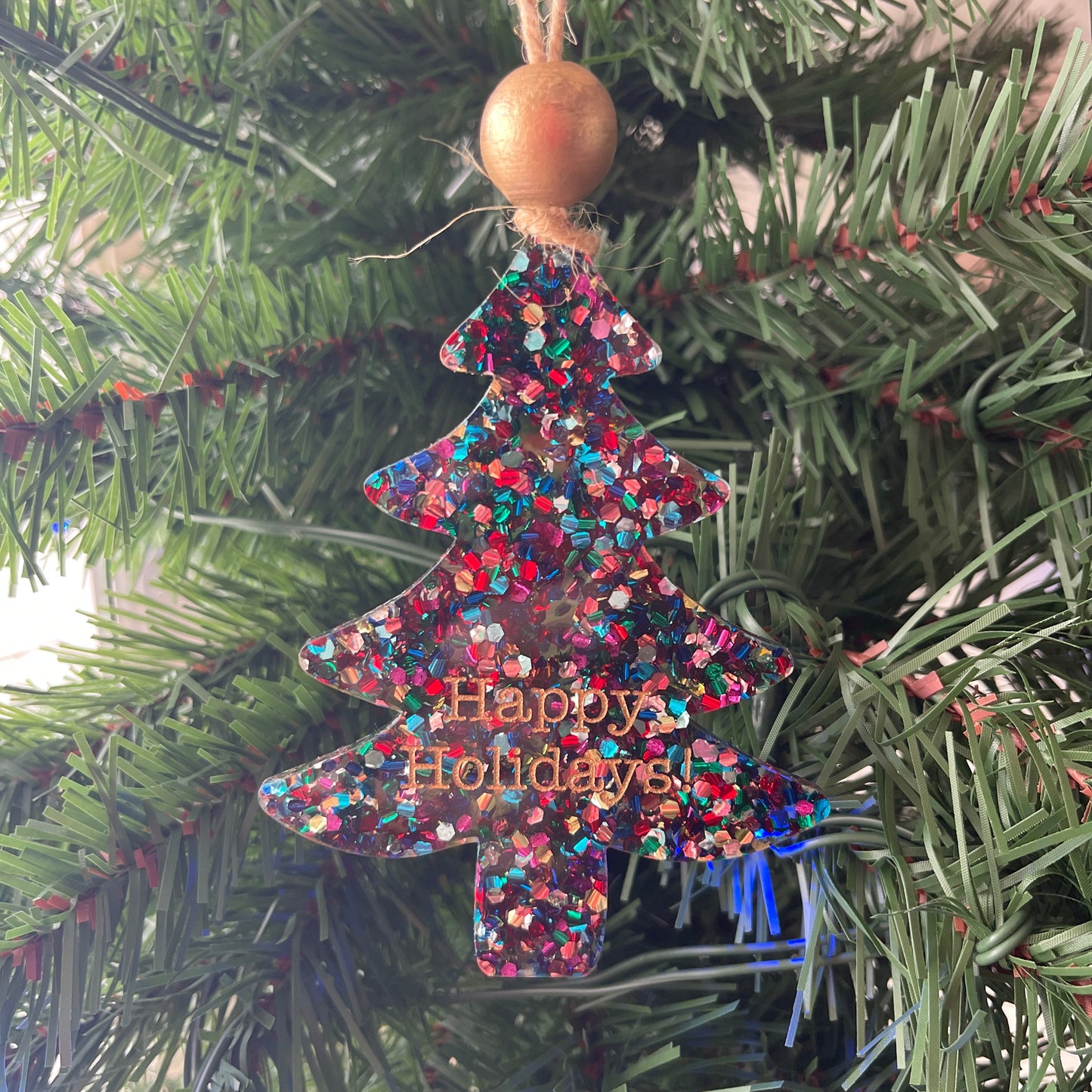 Chunky Glitter Acrylic Happy Holidays Ornament