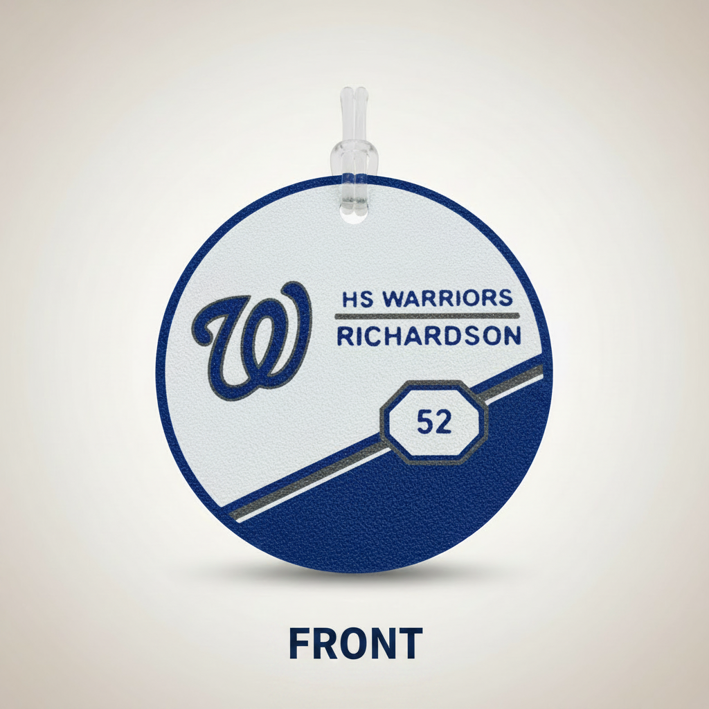 Diagonal front bag tag - FRONT label