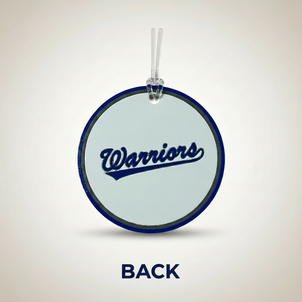 Warriors script back bag tag - BACK label